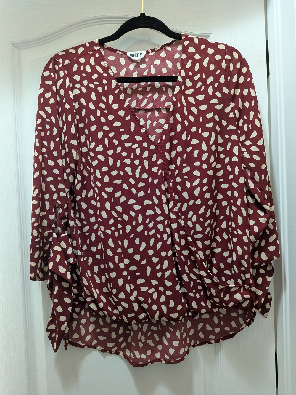 West 1st Burgundy V-Neck Printed Blouse